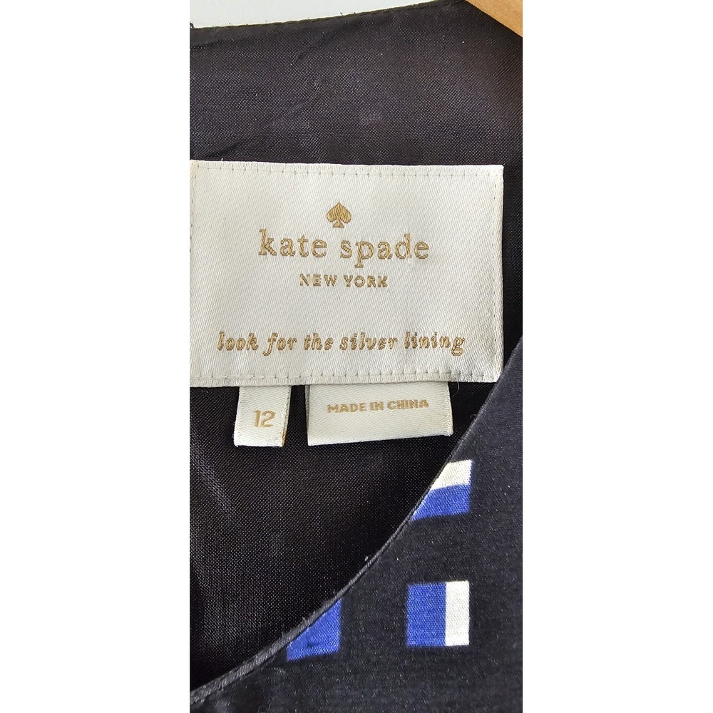Kate Spade Silk Sz 12 Geometric Skater Dress New York Pleated Fit Flare Dress - Picture 6 of 12